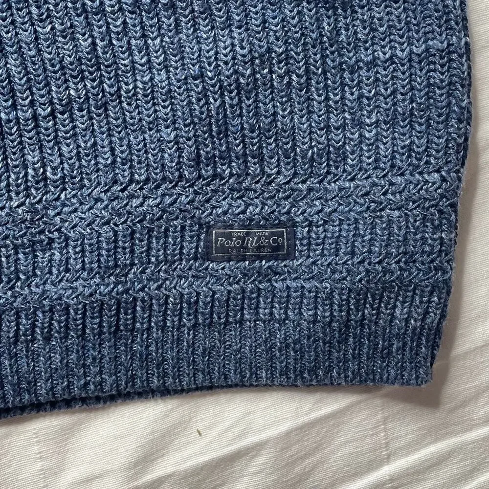 Polo Ralph Lauren Mock Neck Henley Knit Sweater Blue Sz XL Men's Cotton
